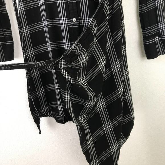 UNTUCKit for Her Tessa Plaid Wrap Tie Front Button Up Shirt Dress Black White 2 - Picture 10 of 13
